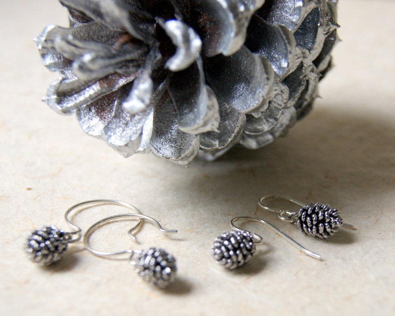 Rustic Silver Pine Cone Earrings with Sterling Silver Ear Wires, Choose Ear Wires at Checkout LAST PAIR image 2