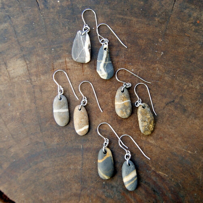 Beach Stone Earrings with Stainless Steel Earwires, Choose Earwire Style and Stone Color at checkout image 1