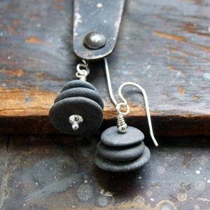 Gray River Stone Cairn Earrings with Sterling Silver Ear Wires