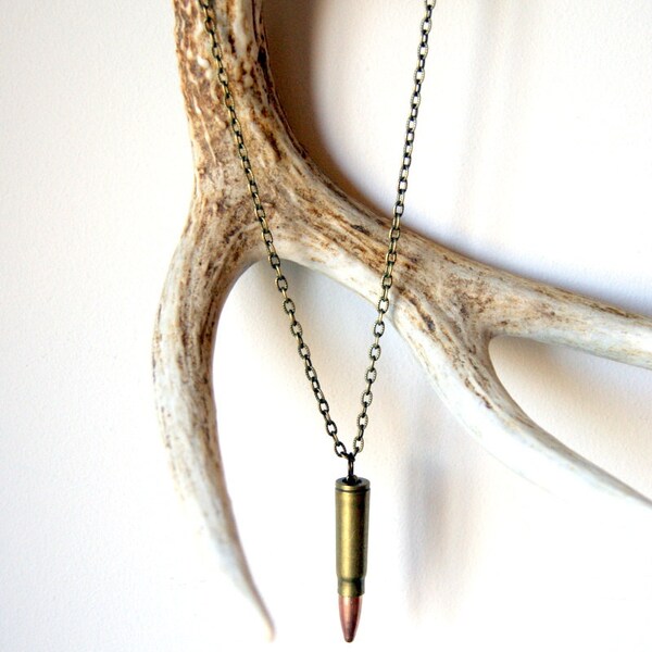 Bullet Necklace - vintage bullet - brass chain - mens necklace - unisex fashion - Bullet Jewelry - Rustic Jewelry - Reclaimed