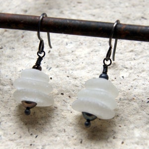 White Sea Glass Cairn Earrings with Sterling Silver Ear Wires image 4