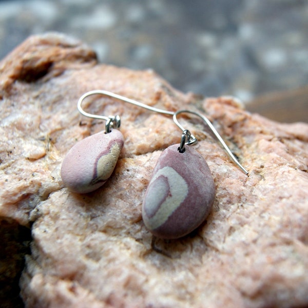 Pink or Red Beach Stone Earrings with Stainless Steel Ear Wires, Choose Earwire Style and Stone Color at checkout