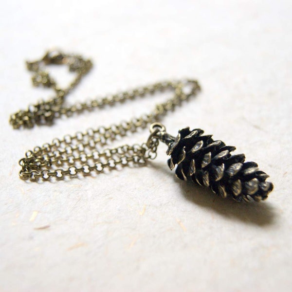 Large Antiqued Bronze Pine Cone Pendant Necklace