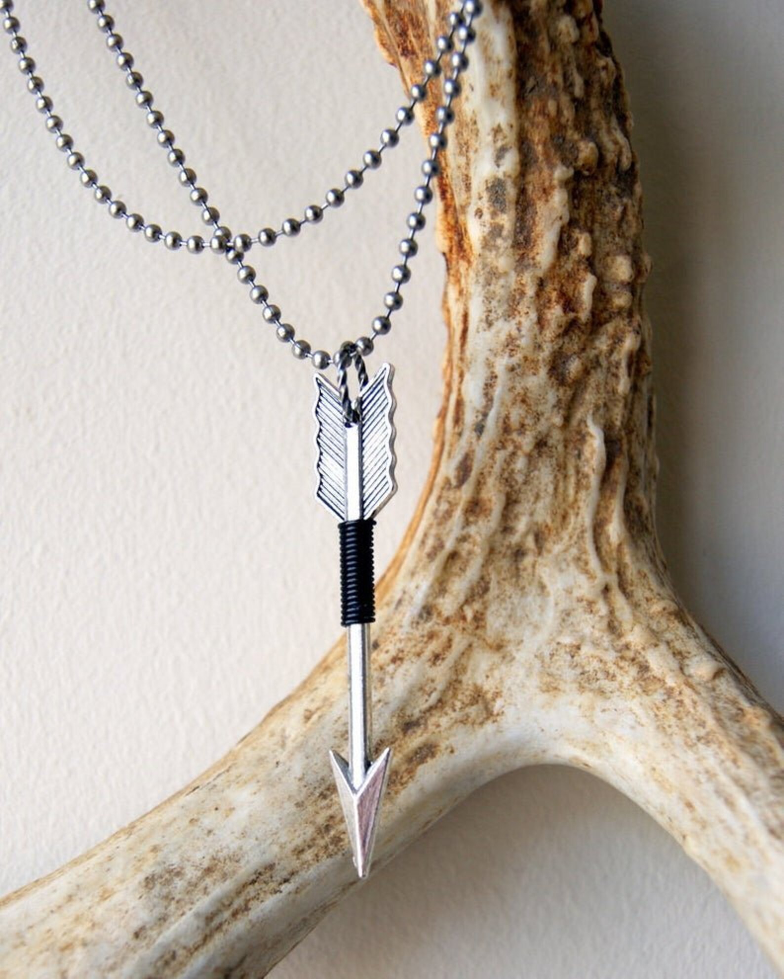 Men's Arrow Necklace Black Wire Wrapped Silver Arrow Etsy