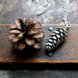 Large Antiqued Silver Pine Cone Necklace