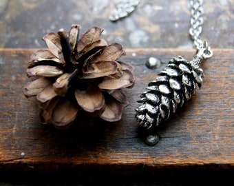 Large Antiqued Silver Pine Cone Necklace