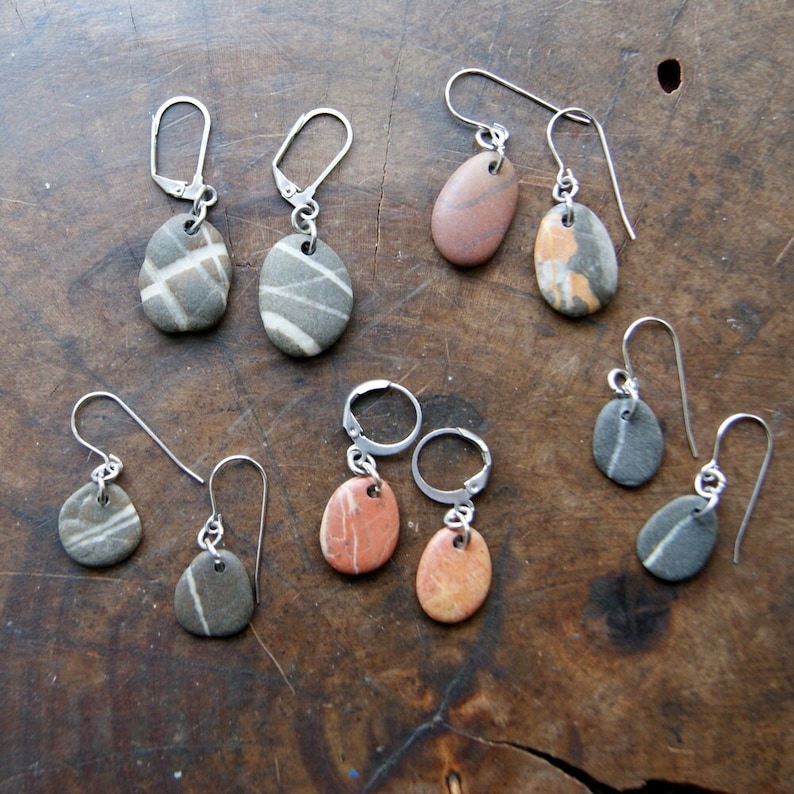 Beach Stone Earrings with Stainless Steel Earwires, Choose Earwire Style and Stone Color at checkout image 2