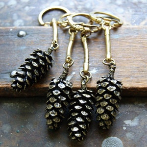 Pine Cone Key Chain, Choose Antiqued Brass or Antiqued Silver Pinecone