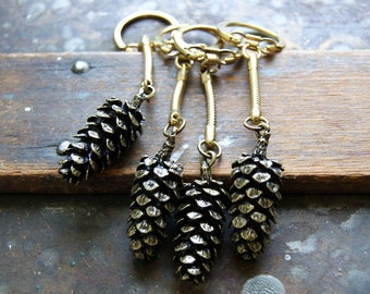 Pine Cone Key Chain, Choose Antiqued Brass or Antiqued Silver Pinecone