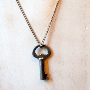 Vintage Antique Skeleton Heart Key Necklace with Vintage Stainless Steel Chain #3