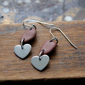 Stainless Steel Heart and Beach Stone Earrings with Stainless Steel Ear Wires, Choose Stones at Checkout