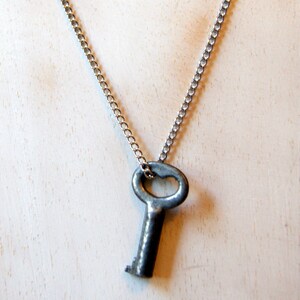 Vintage Antique Skeleton Heart Key Necklace with Vintage Stainless Steel Chain #1