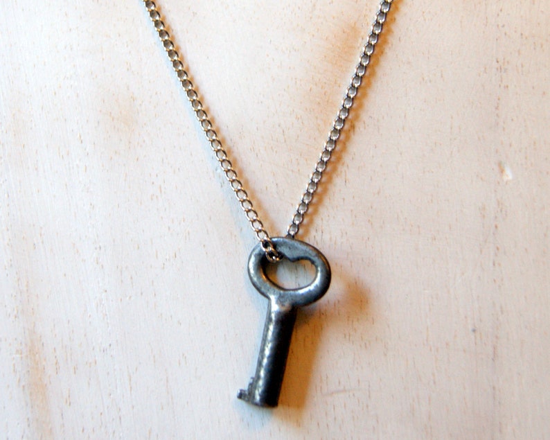 Vintage Antique Skeleton Heart Key Necklace with Vintage Stainless Steel Chain #1