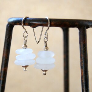 White Sea Glass Cairn Earrings with Sterling Silver Ear Wires image 9