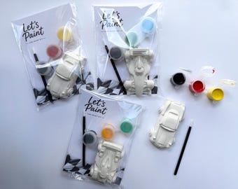 Kit de pintura de yeso para niños: coches de carreras, coches + pintura, ideal para fiestas y como parte de un set de manualidades para cumpleaños.