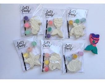 Kit de pintura de yeso "Pinta tu propio mundo submarino" para niños / Manualidades DIY para fiestas / Sirena, estrella de mar, tortuga marina / Pintura y bebida