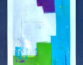 abstract acrylic painting on paper 12" x 18" blue white purple green untitled