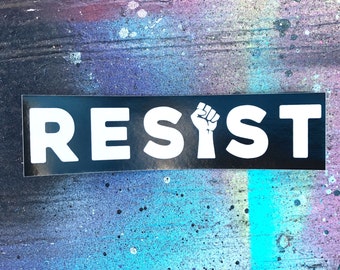 sticker RESIST with fist vinyl decal black white bumper anti-fascist