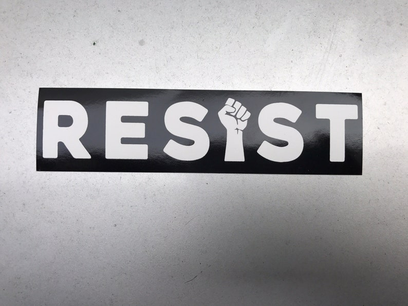 sticker RESIST with fist vinyl decal black white bumper anti-fascist image 2