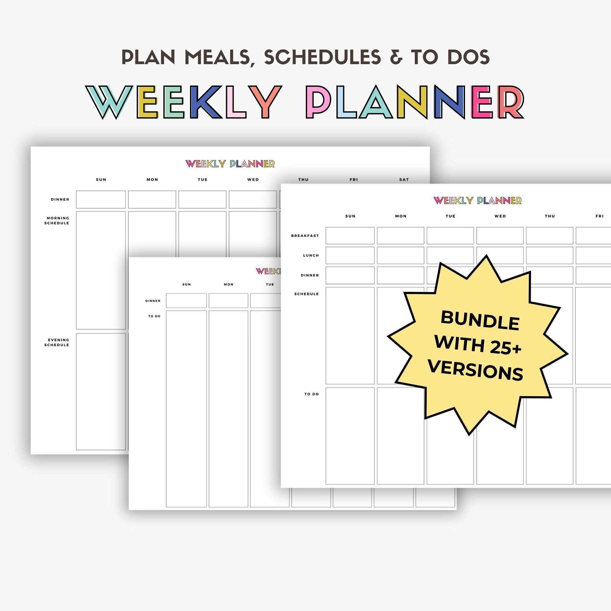 BUNDLE Printable Weekly Planner Colorful Weekly Schedule Undated Week ...