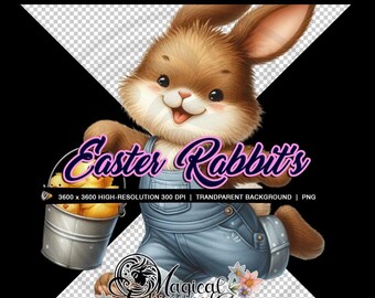 Easter Rabbit Clipart Bundle, Cute Bunny PNG (75 3600x3600 HD files) (Digital Download)