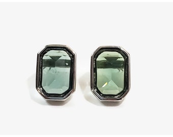 Vintage Anne Klein Silver Tone Pale Green Glass Stone Earrings