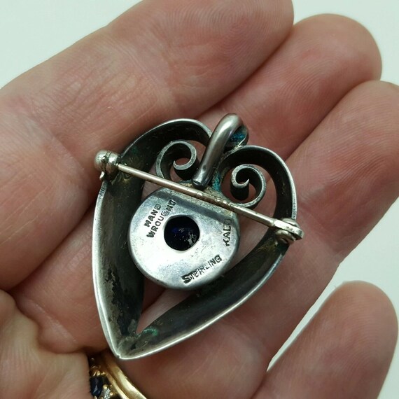 Kalo Sterling Silver Blue Glass Stone Heart Pin P… - image 6