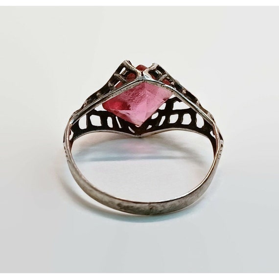 Vintage Sterling Silver Pink Glass Stone Ring Siz… - image 3