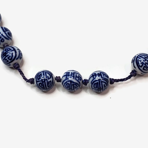 Vintage Chinese Blue & White Porcelain Bead Hand … - image 5