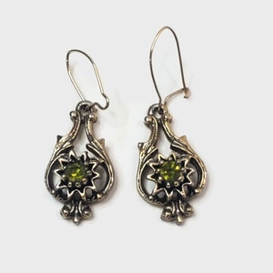 Cute Vintage Gold Tone Green Rhinestone Earrings