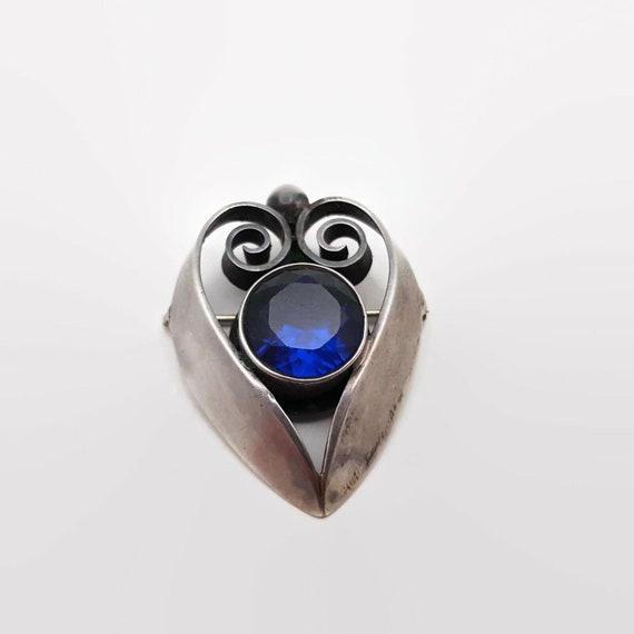 Kalo Sterling Silver Blue Glass Stone Heart Pin P… - image 1