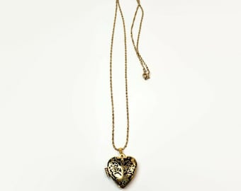 Fish Enterprises Gold Tone Black Enamel Heart Locket Necklace  24"
