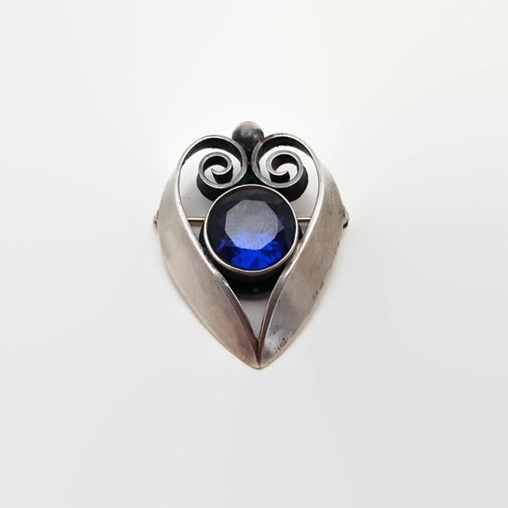Kalo Sterling Silver Blue Glass Stone Heart Pin P… - image 5