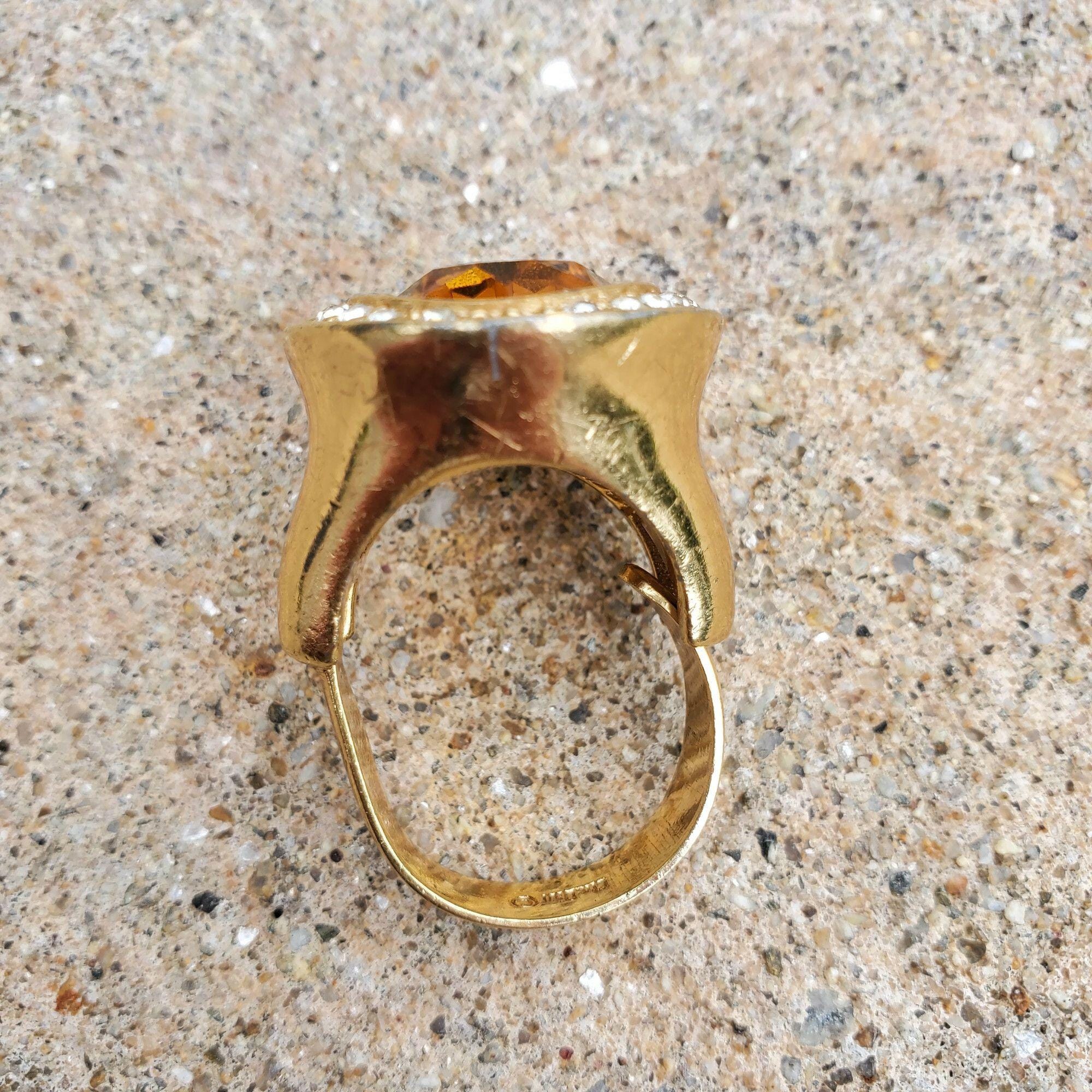 Christian Dior Orange Topaz Faceted Glass Rhinestone Ring Christian Dior Orange Topaz Faceted Glass Rhinestone Ring