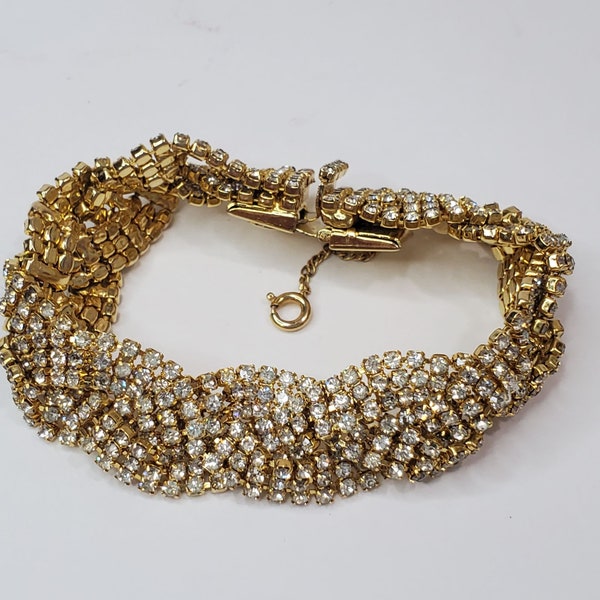 Les Bernard Strass Gevlochten Geweven Armband Vurige Bling 7"