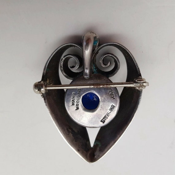 Kalo Sterling Silver Blue Glass Stone Heart Pin P… - image 4