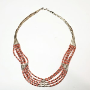 Collier multirangs en argent sterling rhodocrosite de style sud-ouest