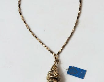 Vintage Whiting And Davis Gold Tone Bead & Tassel Necklace Original Tags 18&quot;