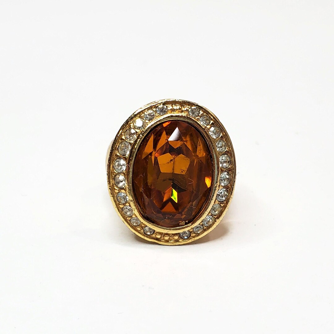 Christian Dior Orange Topaz Faceted Glass Rhinestone Ring Christian Dior Orange Topaz Faceted Glass Rhinestone Ring