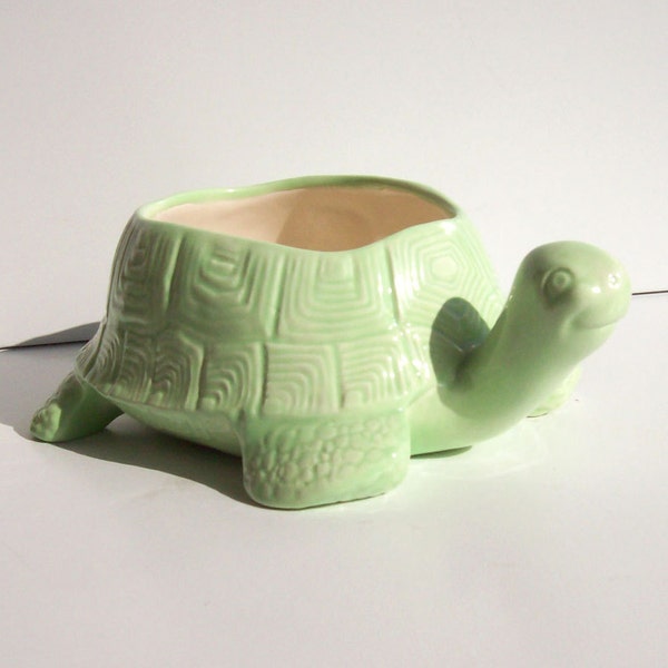 Ceramic 1960's Turtle Planter in Mint Green Vintage Design