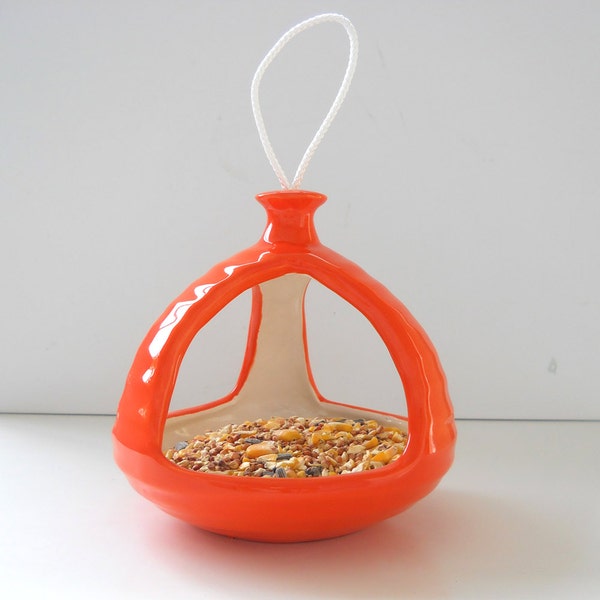 Bird Feeder Atomic Retro Home Ceramic Planter Hanging feeder Orange Bird Bath Garden Decor Succulent Planter Mid Century Decor MCM Handmade