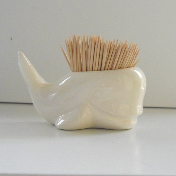 Whale Toothpick Holder, White Ceramic, Whale Gift, White Kitchen, Beach Decor, Air Plant Holder, Tiny Planter, Small Pot, Tiny Pot