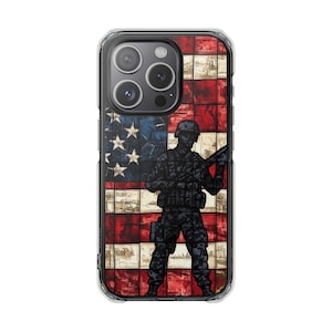 Patriotic American Flag iPhone Case - Clear Military Veteran Gift for Army, Navy, Air Force, Marines
