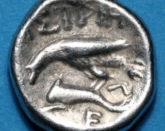 Ancient Greek coin-silver stater Istros circa 400-300 B.C-tweens-eagle-dolphin