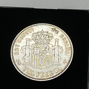 1 peseta silver Alfonso XIII 1902 authentic rare in glass frame image 2