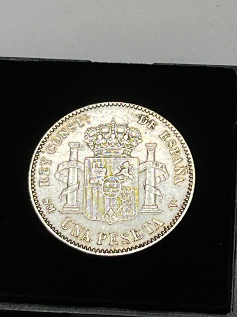 1 peseta silver Alfonso XIII 1902 authentic rare in glass frame image 2