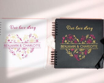Blossoming Romance: Personalised Love Story Album | Handcrafted Anniversary Scrapbook | Dual-Tone Vinyl Album + Gift Box Set