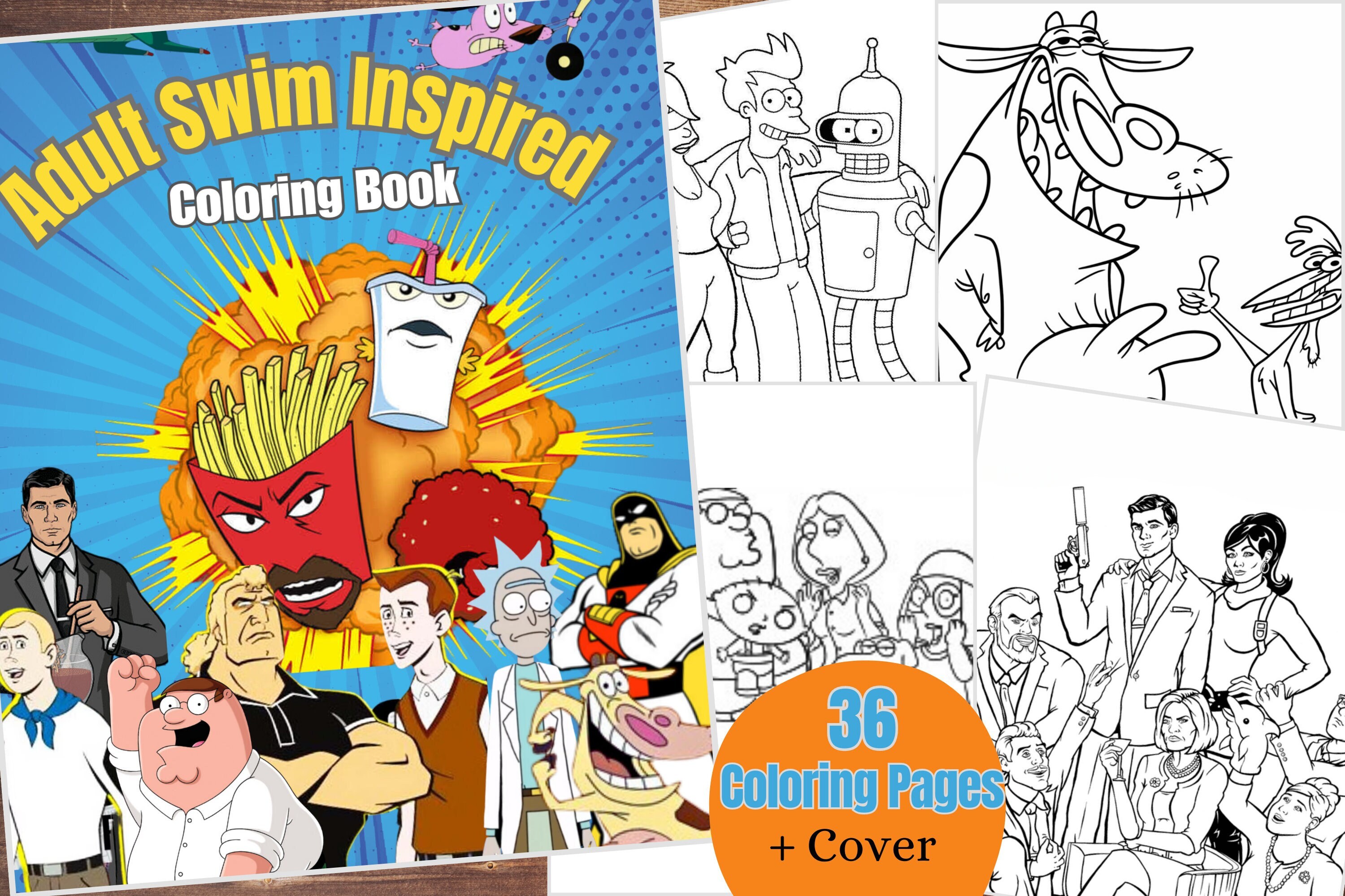 Adult Swim Inspired Digital Coloring Book Cartoon Themed Coloring Pages Printable PDF - Etsy