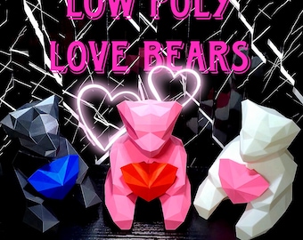 Low Poly Love Bär mit abnehmbarem Herz | 3D Gedruckt