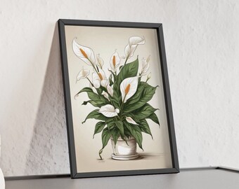 Spathiphyllum lirio de la paz con marco de madera